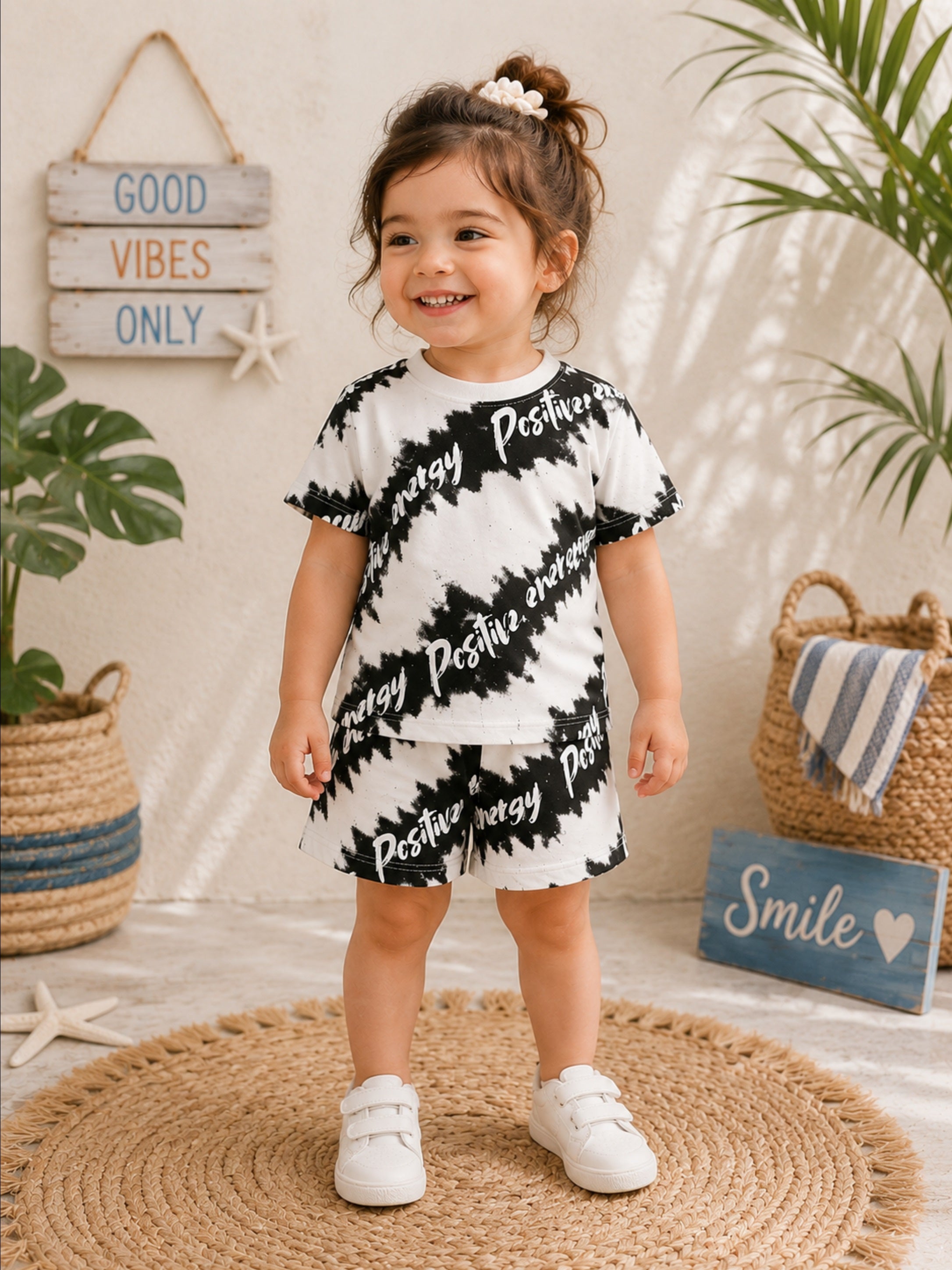 Googo Gaaga Boys Cotton Tie-Die T-Shirt & Shorts Set - Black & White