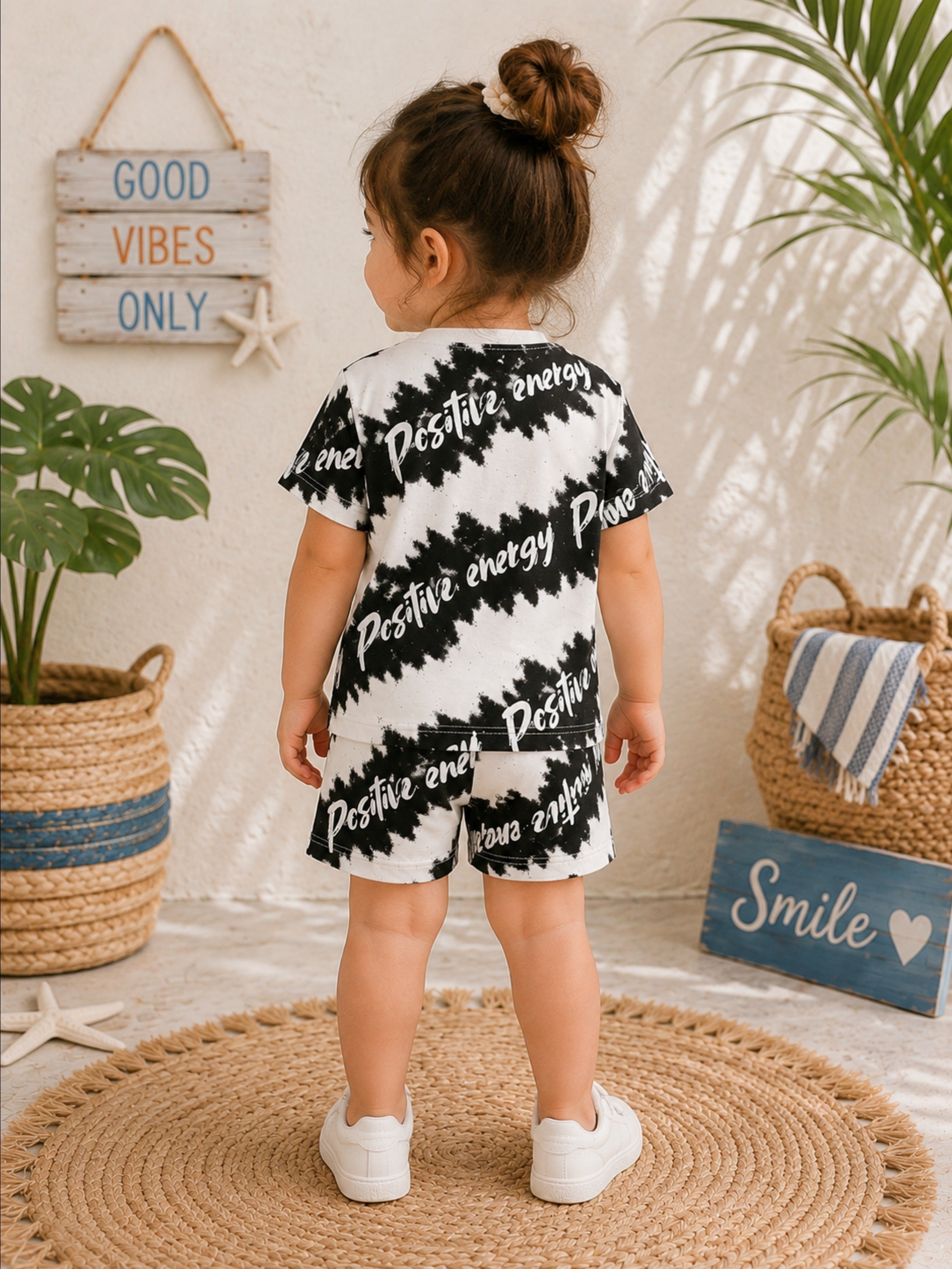 Googo Gaaga Boys Cotton Tie-Die T-Shirt & Shorts Set - Black & White