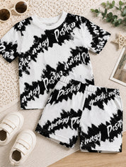 Googo Gaaga Boys Cotton Tie-Die T-Shirt & Shorts Set - Black & White