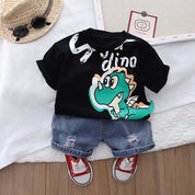 Boy's Black Dino Print T-Shirt & Shorts Set