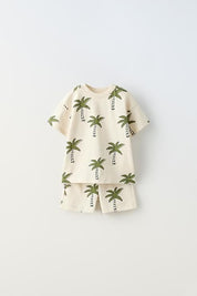 Boy's Cream Coconut Tree Print T-Shirt & Shorts Set