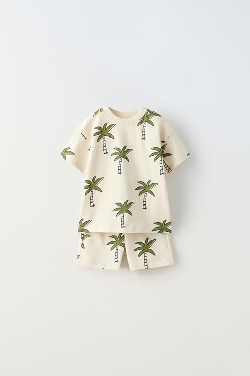 Boy's Cream Coconut Tree Print T-Shirt & Shorts Set