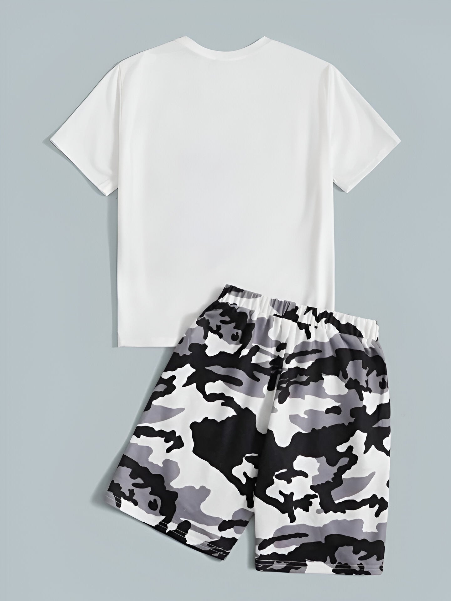Boy's White Text Print T-Shirt & Shorts Set