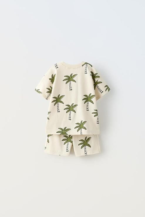 Boy's Cream Coconut Tree Print T-Shirt & Shorts Set