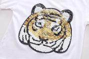 Boy's White Tiger Print T-Shirt & Shorts Set
