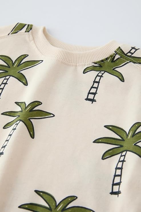 Boy's Cream Coconut Tree Print T-Shirt & Shorts Set