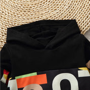 Boy's Black Text Print Hoodie & Pants Set