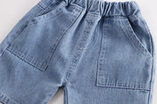 Boy's White Cat Print T-Shirt & Denim Shorts Set