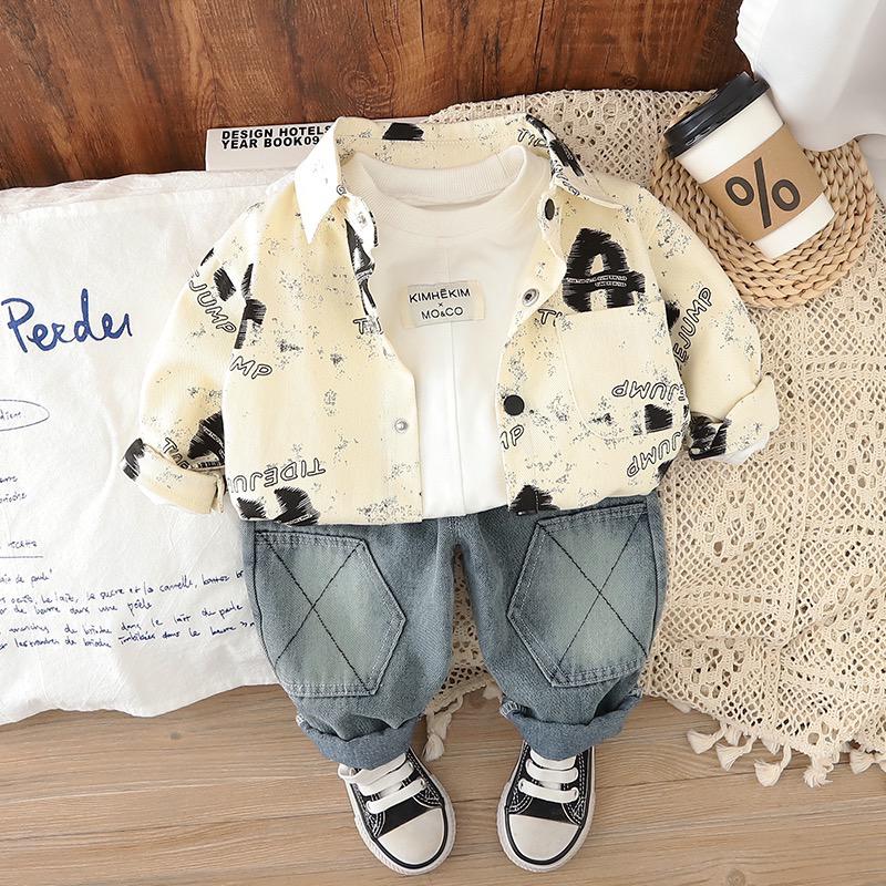 Boys A Printed Shirt With Denim Pant