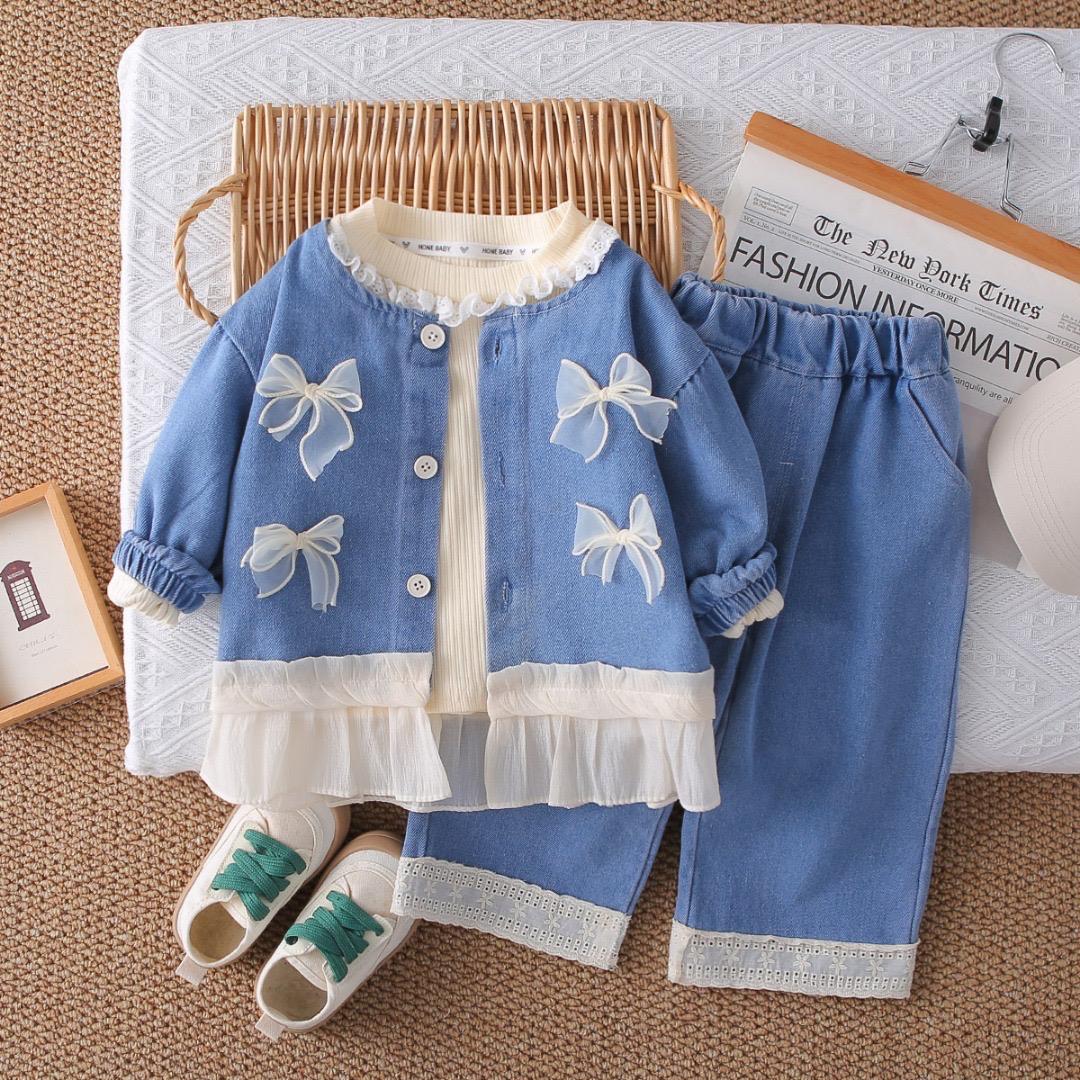 Girls Light Blue Denim Upper And Bottom