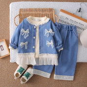 Girls Light Blue Denim Upper And Bottom