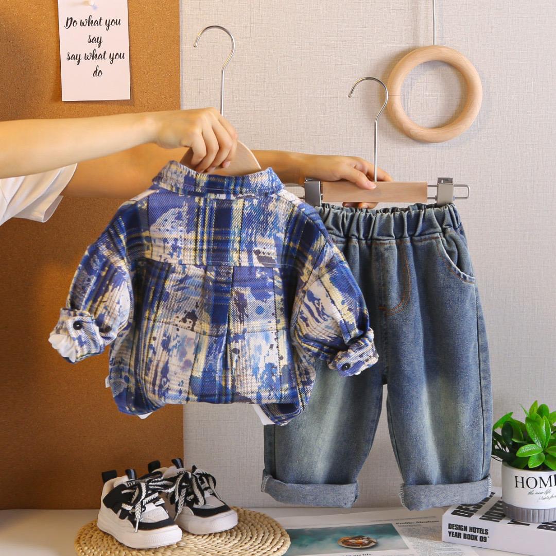 Boys Printed Jacket & Sweatshirt with Denim Pant