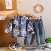 Boys Printed Jacket & Sweatshirt with Denim Pant