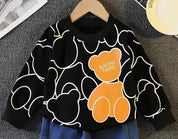 Boy's Cotton Knit Light Winter Teddy Printed Sweatshirt With Joggers Pant Set - Black