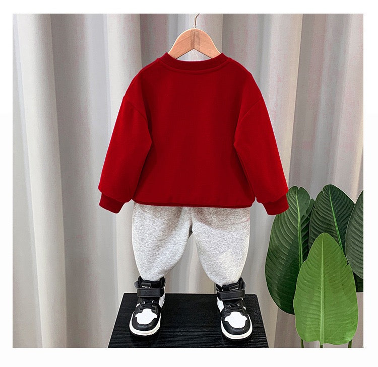 Googogaaga Boy's Cotton Printed Sweatshirt with Jogger Sets in red Colour