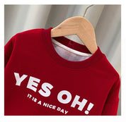Boy's Red Text Print Sweatshirt & Joggers Set