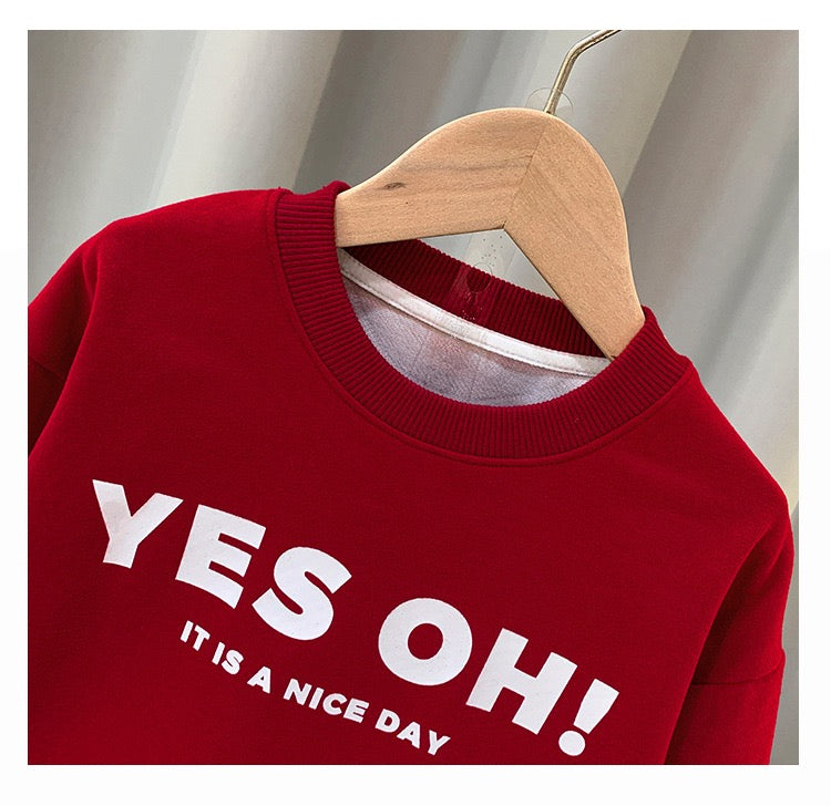 Boy's Red Text Print Sweatshirt & Joggers Set