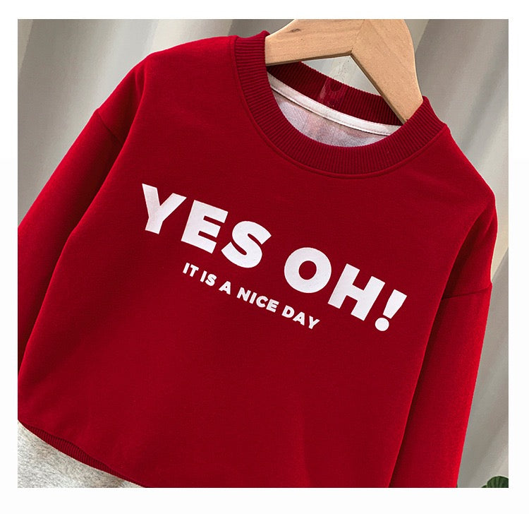 Boy's Red Text Print Sweatshirt & Joggers Set