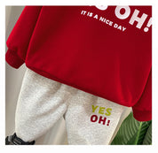 Boy's Red Text Print Sweatshirt & Joggers Set