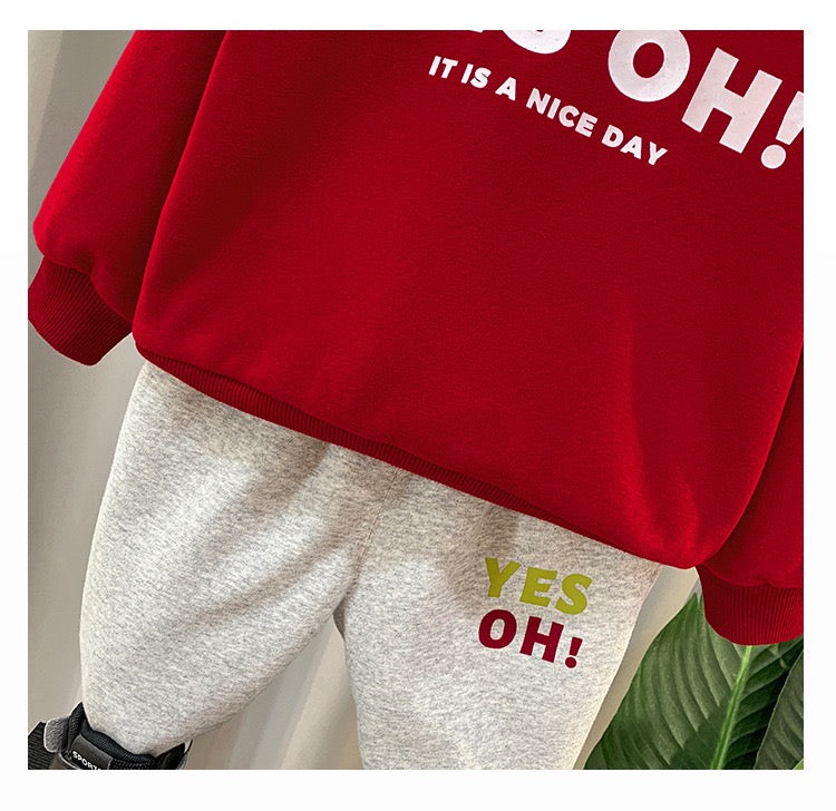 Boy's Red Text Print Sweatshirt & Joggers Set