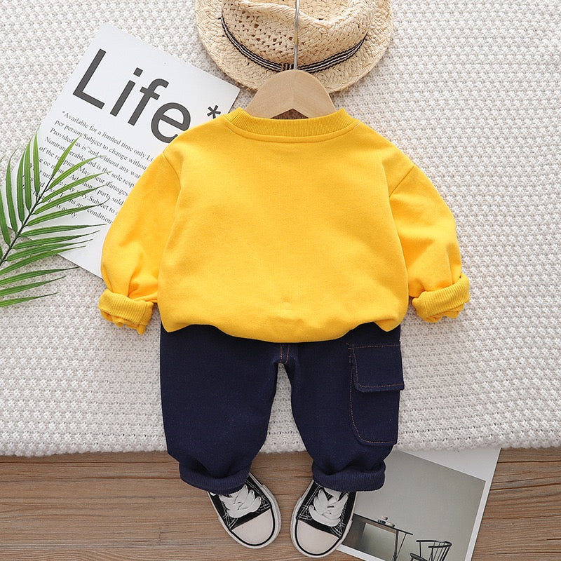 Boy's Yellow Dino Print Sweatshirt & Pants Set