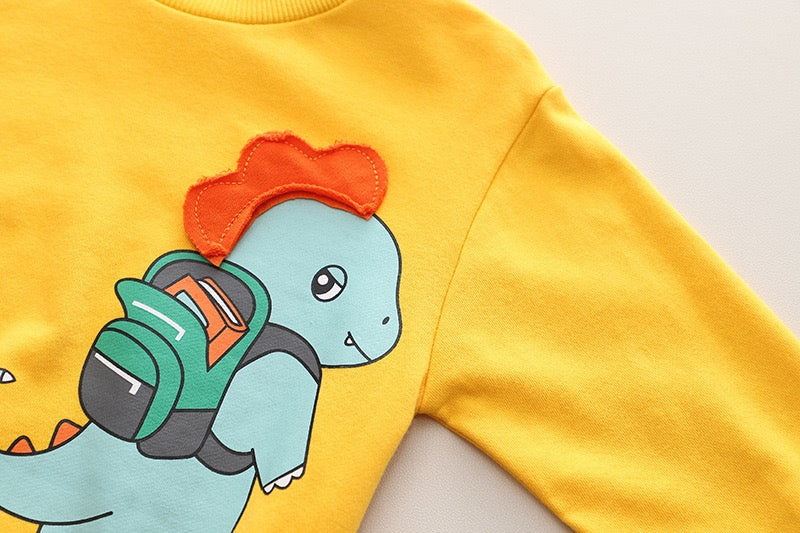 Boy's Yellow Dino Print Sweatshirt & Pants Set