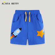 Boy's Royal Blue Graphic Print Mid-Rise Shorts