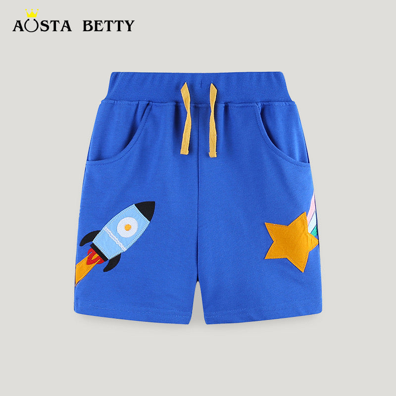 Boy's Royal Blue Graphic Print Mid-Rise Shorts