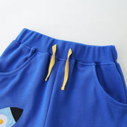 Boy's Royal Blue Graphic Print Mid-Rise Shorts