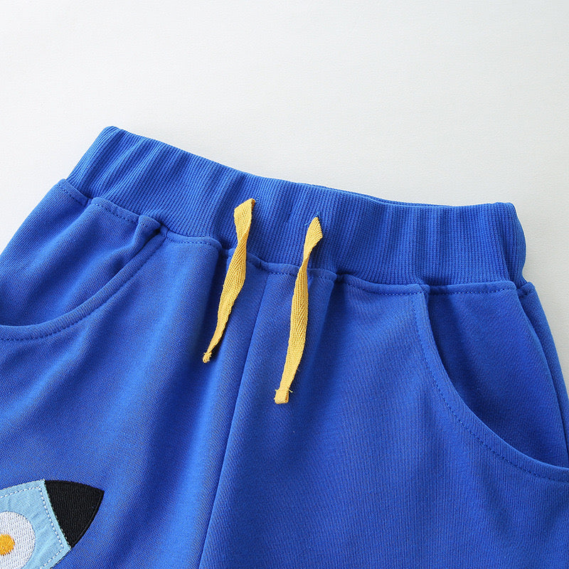 Boy's Royal Blue Graphic Print Mid-Rise Shorts