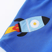 Boy's Royal Blue Graphic Print Mid-Rise Shorts