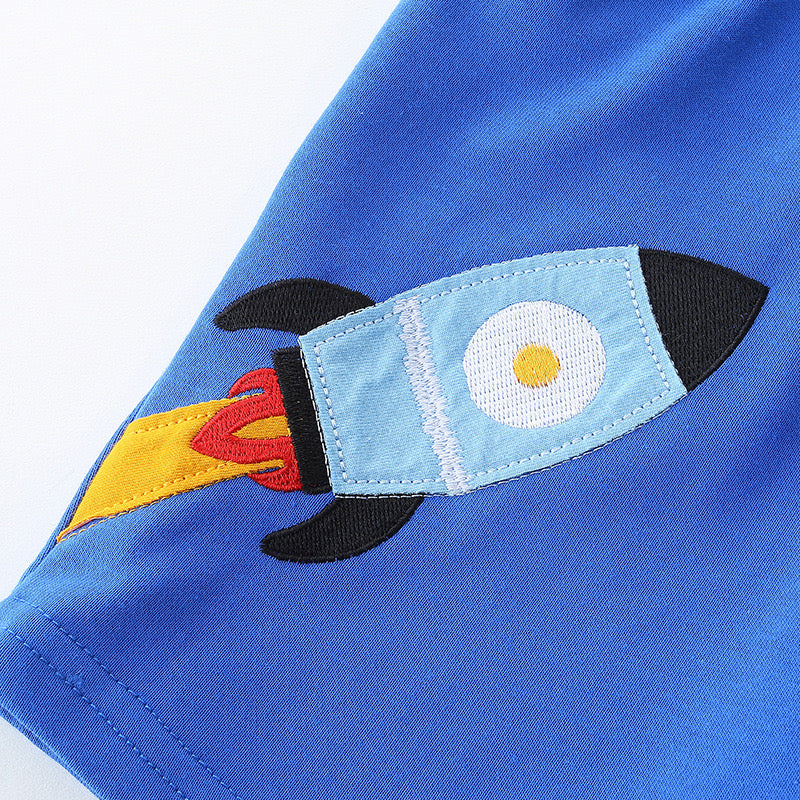 Boy's Royal Blue Graphic Print Mid-Rise Shorts