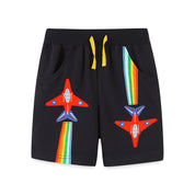 Boy's Black Plane Print Mid-Rise Shorts