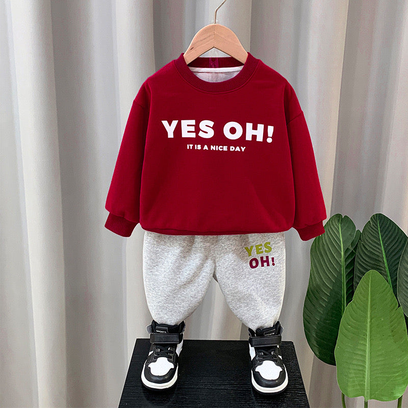 Googogaaga Boy's Cotton Printed Sweatshirt with Jogger Sets in red Colour