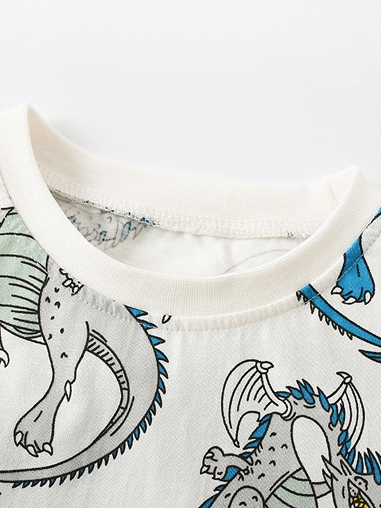 Boy's White Dragon Print Half-Sleeve T-Shirt