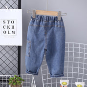 Boy's Blue Teddy Print Cotton Pants