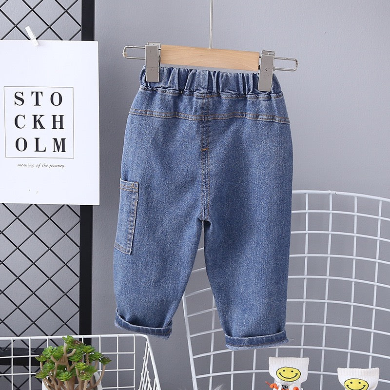 Boy's Blue Teddy Print Cotton Pants