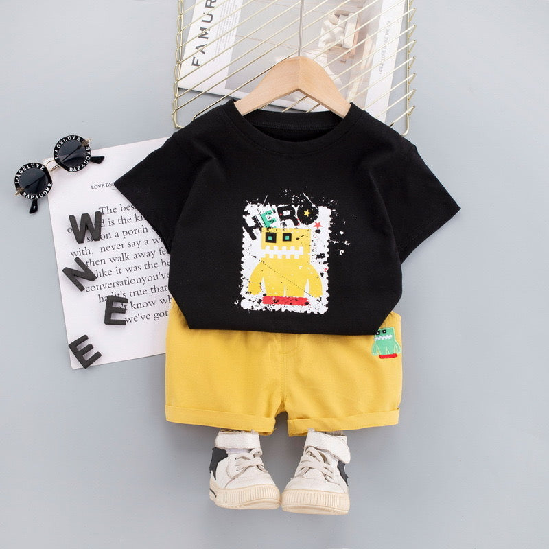 Boy's Black Hero Print T-Shirt & Shorts Set