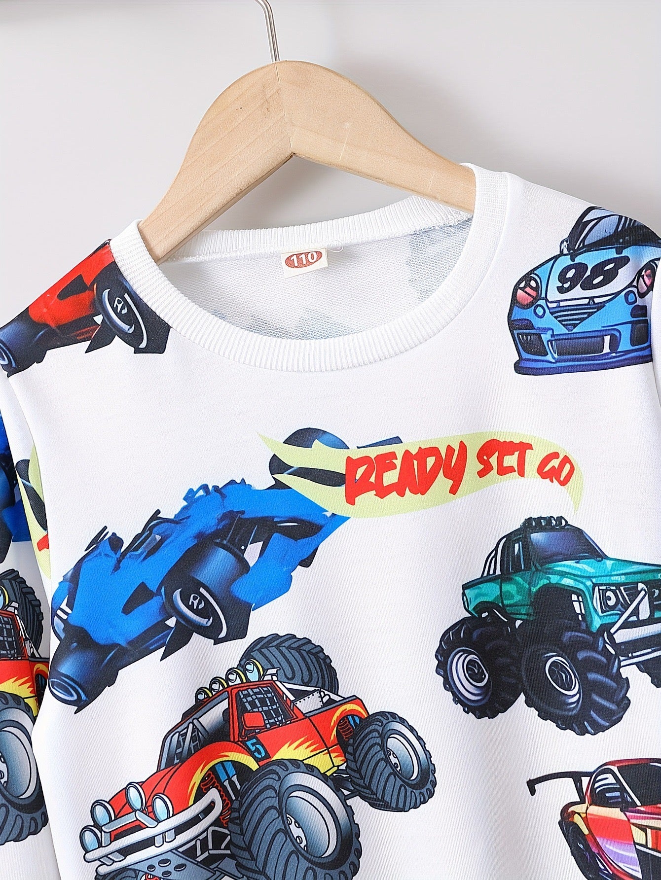 Boy's White Print Sweatshirt & Pants Set