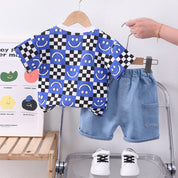Boy's Blue Smile Print T-Shirt & Denim Shorts Set