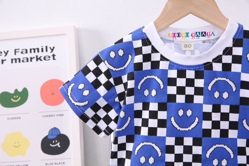 Boy's Blue Smile Print T-Shirt & Denim Shorts Set