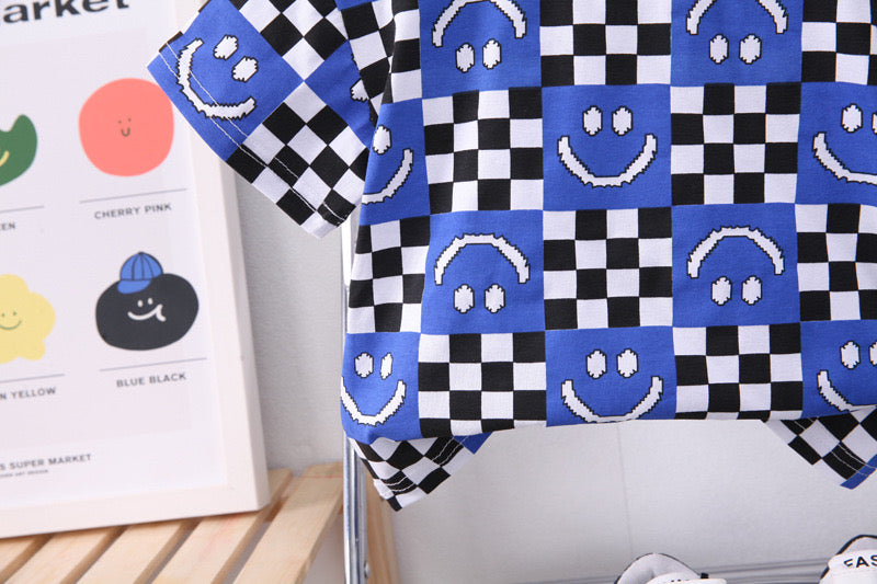 Boy's Blue Smile Print T-Shirt & Denim Shorts Set