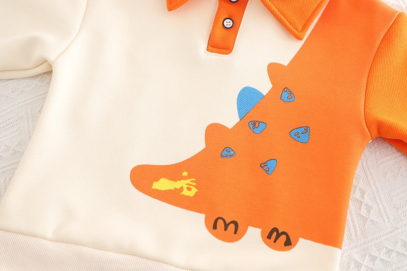 Boy's Cream Dino Print Sweatshirt & Pants Set