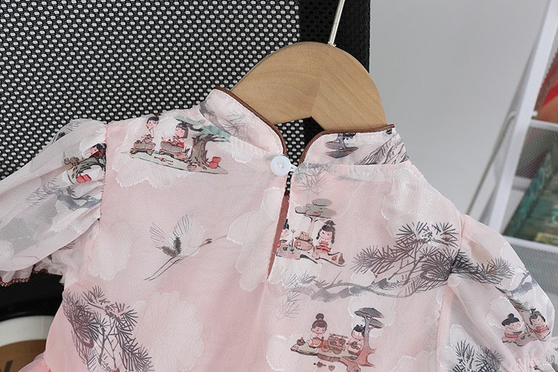 Girl's Pink Half-Sleeve Frock