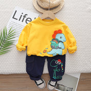 Boy's Yellow Dino Print Sweatshirt & Pants Set