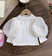 Girl's Pink Puff-Sleeve Top & Denim Pants Set