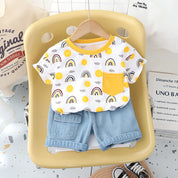 Boy's Yellow Sun Print T-Shirt & Denim Shorts Set