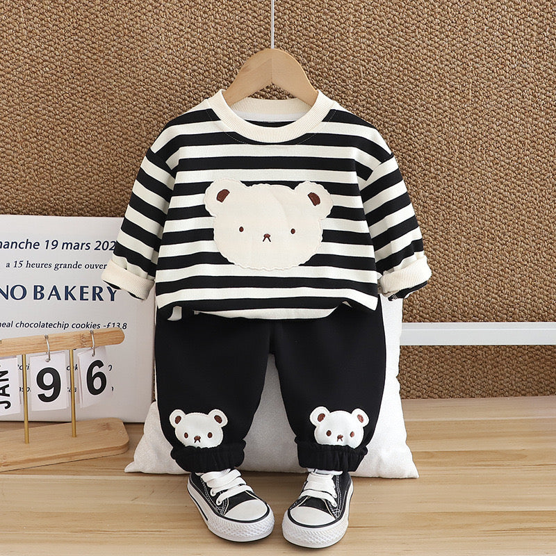 Boy's White Panda Print Sweatshirt & Pants Set