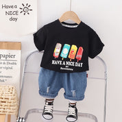 Boy's Black Print T-Shirt & Shorts Set