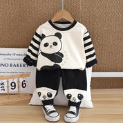 Boy's White Panda Print Sweatshirt & Pants Set